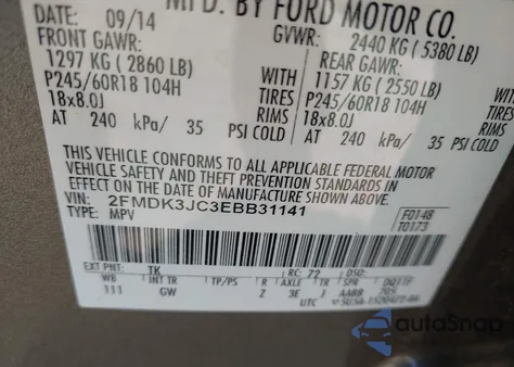 2014 Ford Edge Sel из США, поврежденный, VIN 2FMDK3JC3EBB31141